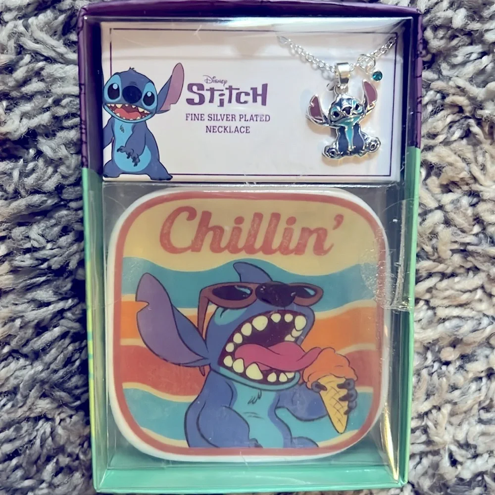Disney Stitch fine silver plated‎ necklace chillin ice cram